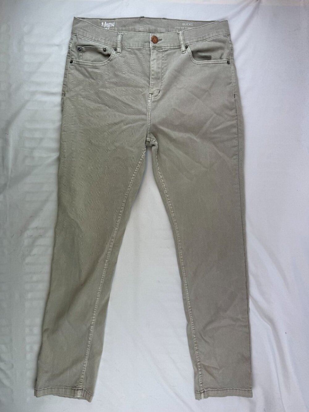 Mugsy Bucks Jeans Mens 36x32 Stone Gray FlexNBK Stretch Pants Preppy